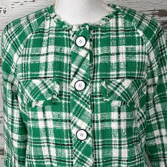 CABI Library Jacket Green Plaid Tweed Button Front Sz S #5653 EUC - Picture 3 of 6